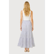 PINSTRIPED TIERED MAXI SKIRT: BLUE / S-M-L-XL(2-2-2-1)
