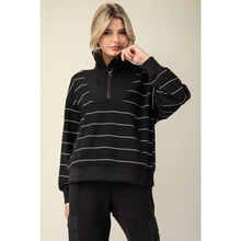 Black & Cream Stripe Quarter Zip Top