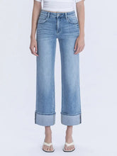 High Rise Medium Light Wash Cuffed Slim Wide Jeans
