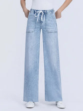 High Rise Drawstring Waistband Wide Leg Jeans
