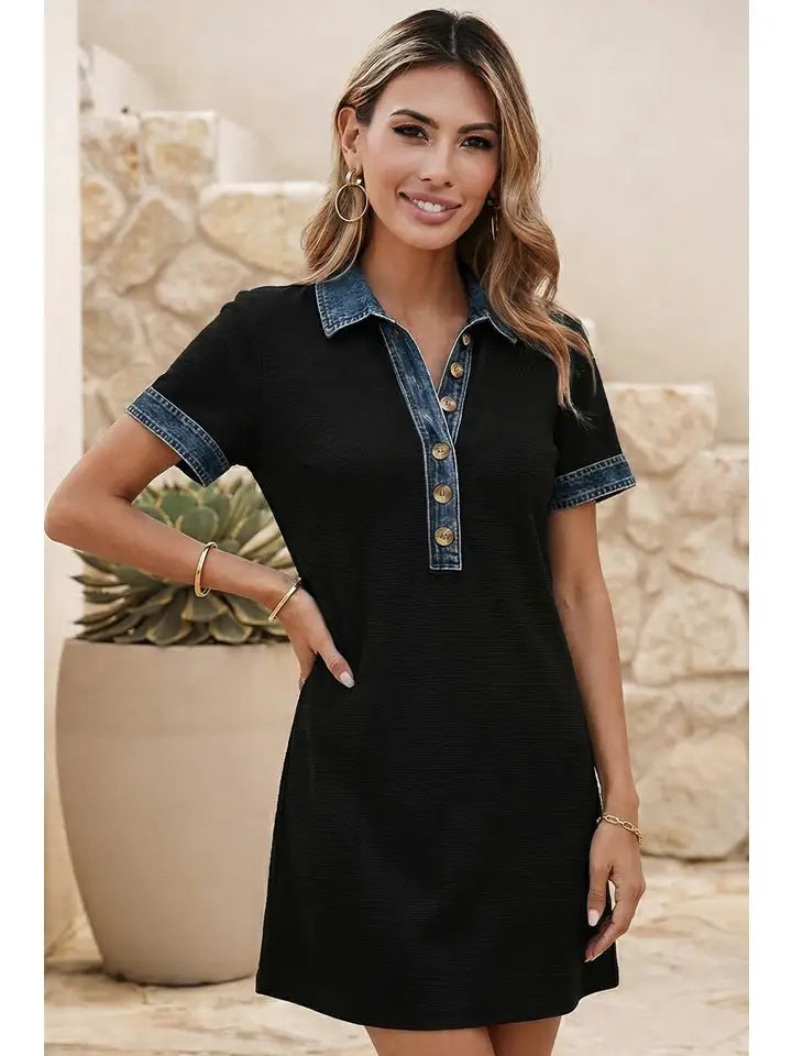 waffle knit dress With Denim Contrast Style_Glamorous Waist of the garment Torn By Ronny Kobo COLOR:Steel Blue