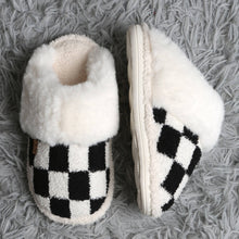 Checkered Faux Fur Cuff Mule Winter Slippers: Beige SM