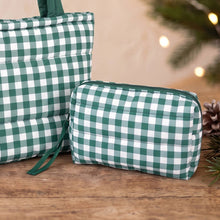 Gingham Check Pattern Quilted Puffer Pouch: Pink/Green