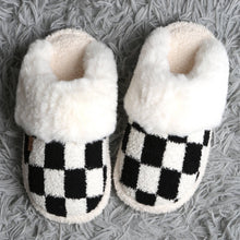 Checkered Faux Fur Cuff Mule Winter Slippers: Gray SM