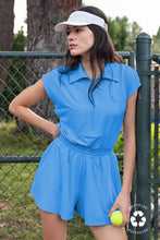 BUTTER SHORT SLEEVE QUARTER ZIP ROMPER: Black / S-M-L(2-2-2)