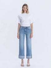 High Rise Medium Light Wash Cuffed Slim Wide Jeans