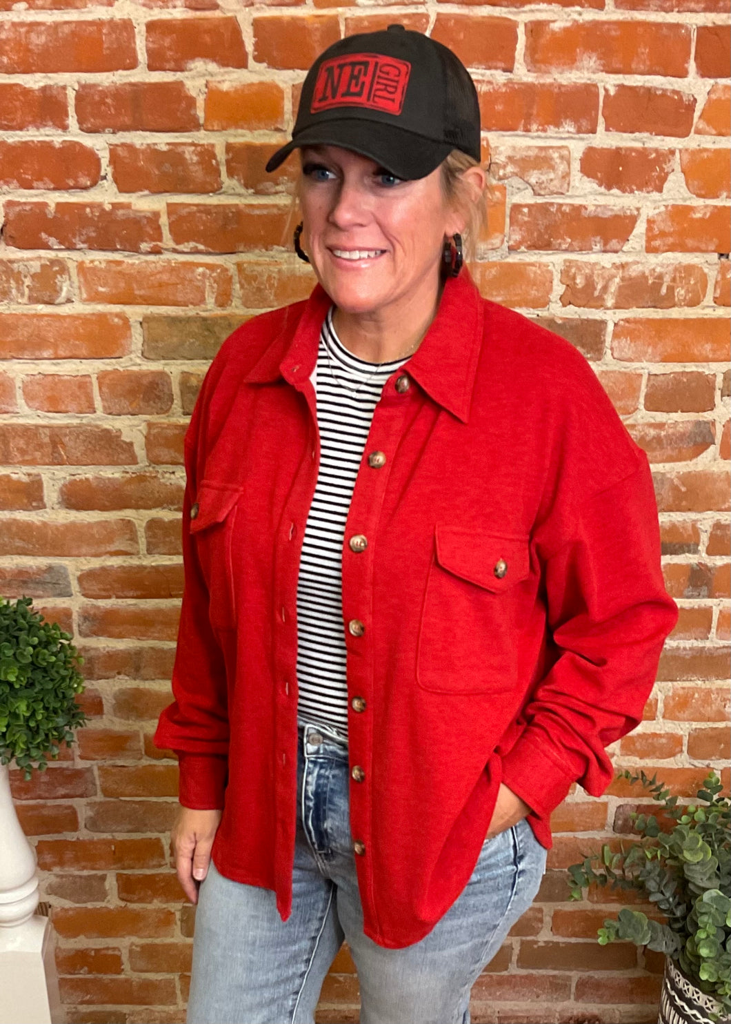 Strawberry Red Fleece Shacket