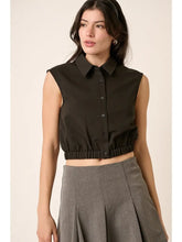 Black Elastic Hem Button Down Top