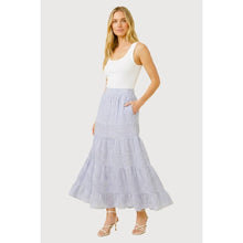 PINSTRIPED TIERED MAXI SKIRT: BLUE / S-M-L-XL(2-2-2-1)
