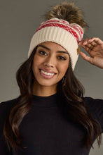 Cream & Red Patterned Pom Hat