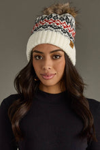 Ivory, Red & Gray Winter Pattern Pom Hat
