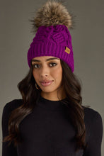 Purple Cable Knit Pom Hat