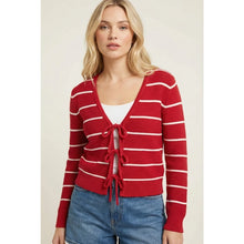 Red & Ivory Bow Tie Front Cardigan