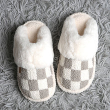 Checkered Faux Fur Cuff Mule Winter Slippers: Gray ML