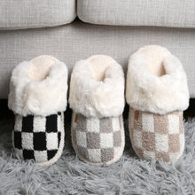 Checkered Faux Fur Cuff Mule Winter Slippers: Black SM