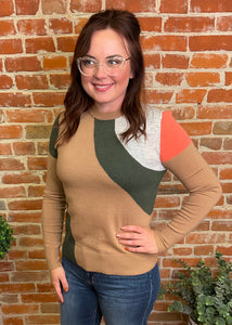 Camel & Olive Color Block Sweater