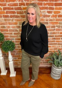 Liverpool Black Crewneck Sweater with V Ribbing