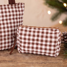 Gingham Check Pattern Quilted Puffer Pouch: Pink/Green