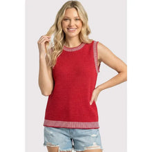 Red Sleeveless Waffle Knit Sweater