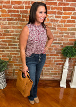 Floral Print Ruffle Mock Neck Top