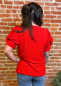 Red Textured Short Sleeve Top