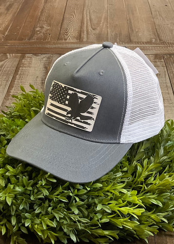 Grey & White American Flag Trucker Hat