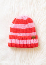 Red & Blush Striped Knit Beanie