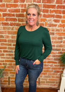 Green Long Sleeve Top with Smocked Detail
