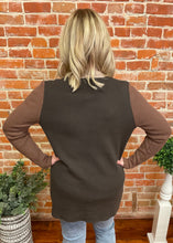 Brown Color Block Open Front Cardigan