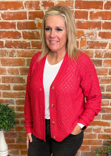 Magenta Pointelle Cardigan