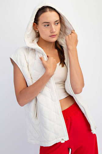 Bone Quilted Hoodie Vest