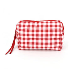 Gingham Check Pattern Quilted Puffer Pouch: Red