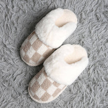 Checkered Faux Fur Cuff Mule Winter Slippers: Black SM