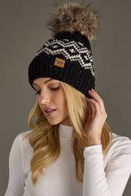Black & Speckled Patterned Pom Hat
