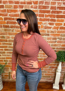 Long Sleeve Striped Henley Top