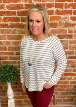 White & Thin Black Stripe Thermal Top