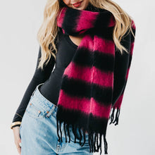 Stevie Striped Tassel Scarf: Black/Hot Pink