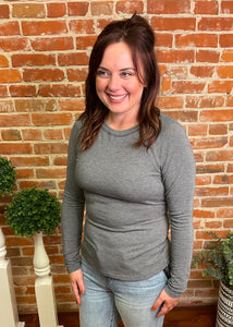 Grey Crew Neck Long Sleeve Top