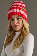 Red & Blush Striped Knit Beanie