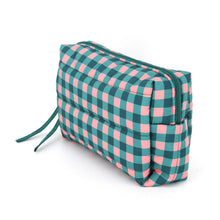 Gingham Check Pattern Quilted Puffer Pouch: Red