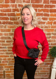 Red Chevron Textured Sweater