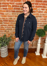Navy Double Pocket Button Down Top
