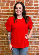 Red Textured Short Sleeve Top