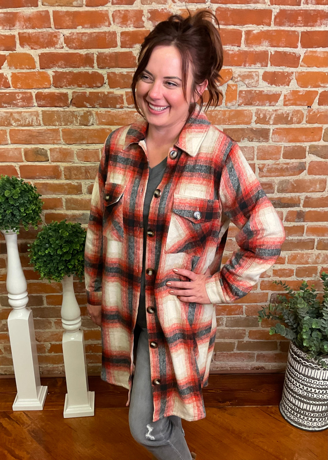 Red Plaid Midi Shacket