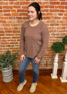 Gingerbread Rib Knit Top with Button Cuffs