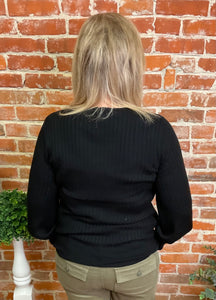 Liverpool Black Crewneck Sweater with V Ribbing