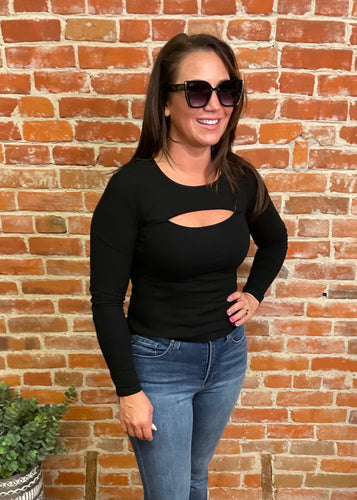 Black Long Sleeve Top with Cut Out Detail