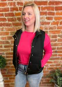 Black Textured Puffer Vest