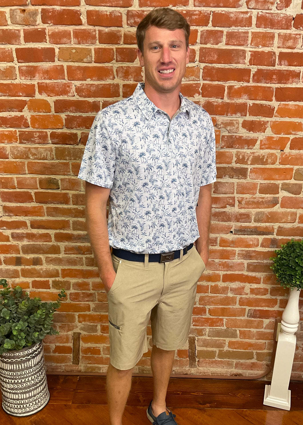 White Tropical Print Polo