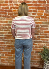 Ivory & Red Striped Crochet Pullover